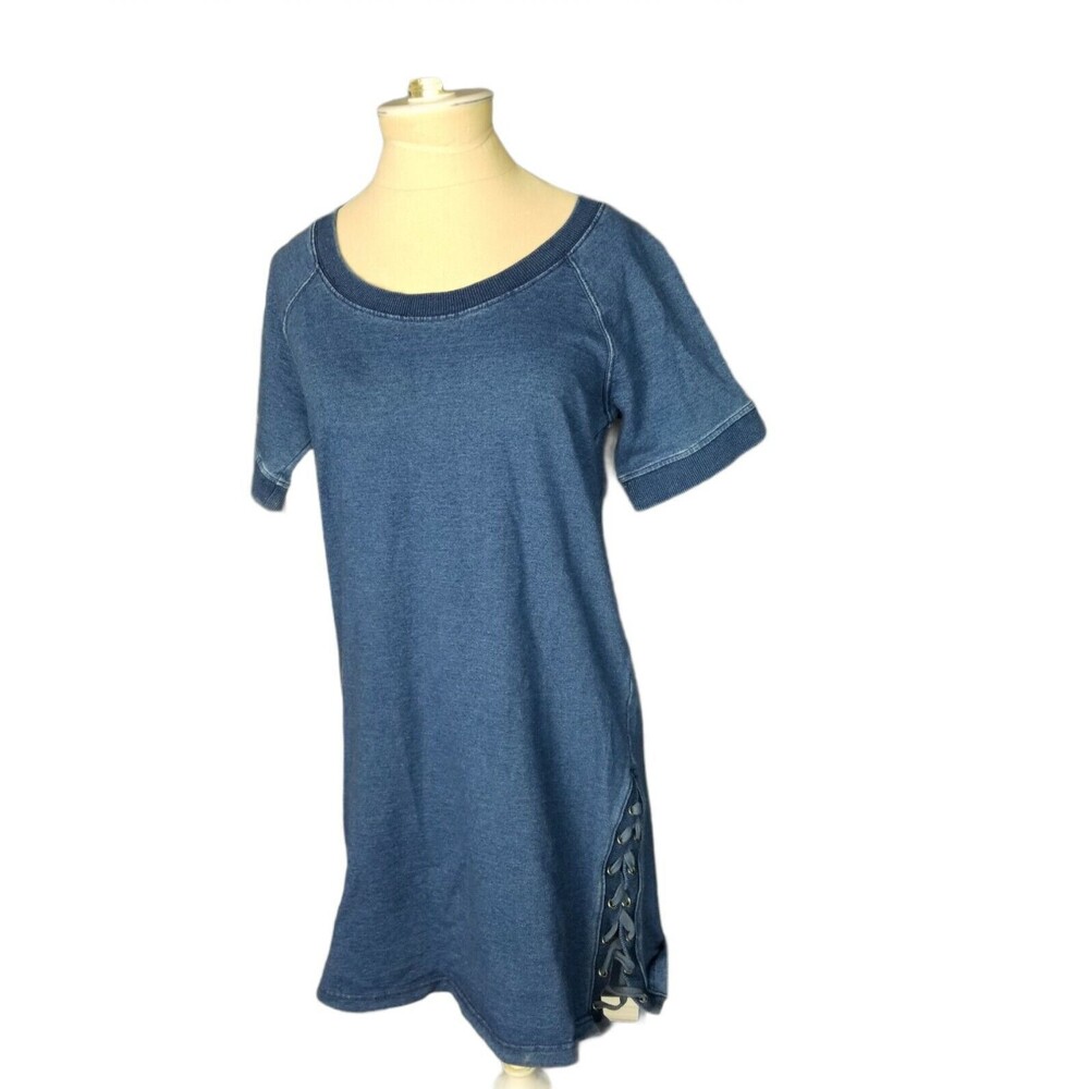 DANCE & MARVEL - Women's Blue denim Dress Shortsleeved Lace up details Size M